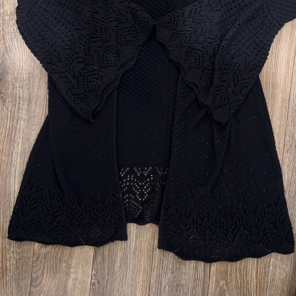 LC Lauren Conrad Cardigan Sweater Womens Size S Black Open Knit Crochet Duster - Picture 3 of 7
